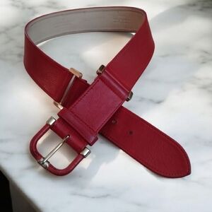 Vintage Albert Nipon Red Leather Belt With Gold Hardware Size M